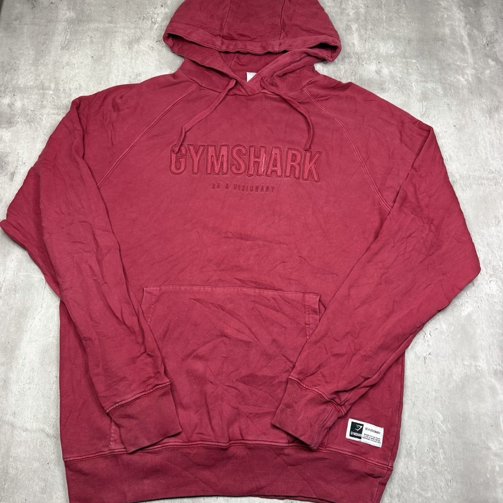 Gymshark Hoodie Maroon Logo Spellout Pullover Mens Medium Hooded Sweatshirt